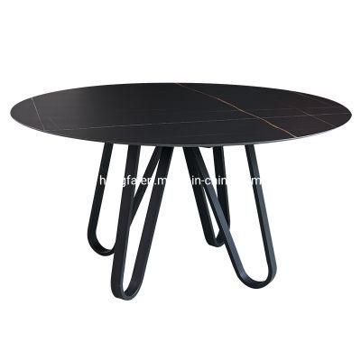 Modern Cafe Restaurant Furniture Hairpin Shape Steel Legs Marble Round Dining Table