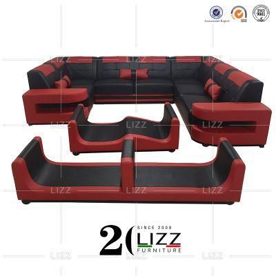 European Luxury Italian Leather Sofa Set U Shape Upholstered Poliform Sofa with Storage