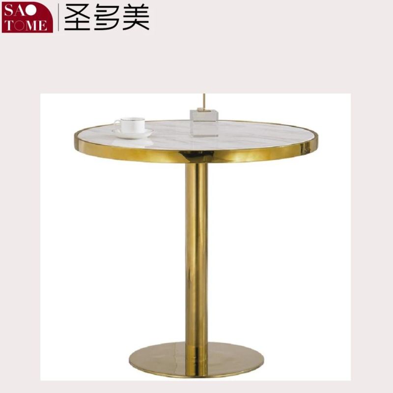 Modern Natural Marble Pillar Stainless Steel Countertop Small Side Table Coffee Table