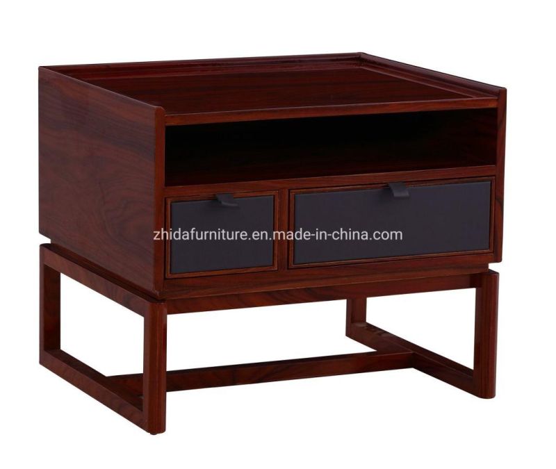 Genuine Leather Solid Wood Bedroom Nightstands Beside Table with Drawer