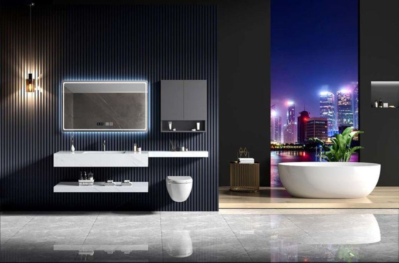 Modern Hotel Style Wall Mounted Plywood Bathroom Vanity MDF Cabinet Hot Selling Free Standing Vanity with LED Mirror