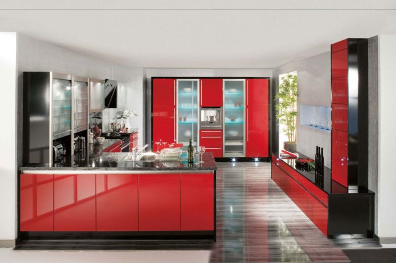 Good Quality White and Red Paint MDF Kitchen Furniture