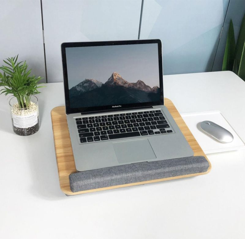 Lap Desk with Phone Holder and Device Ledge Fits up to 15.6 Inch Laptops 100% Bamboo Surface Laptop Table Portable Laptop Stand