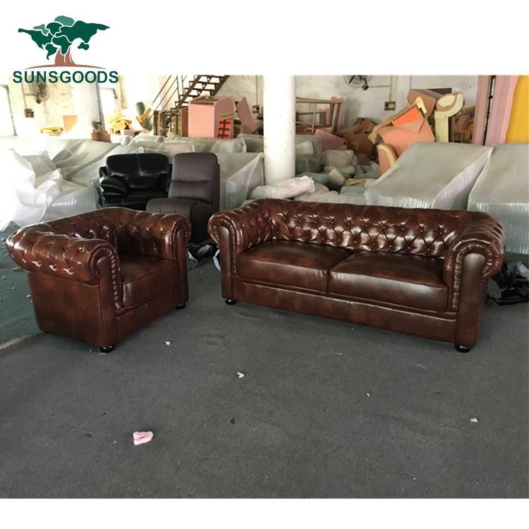 Popular Classic Old Style Modern Design Vintage Leather Chesterfield Sectional Sofa