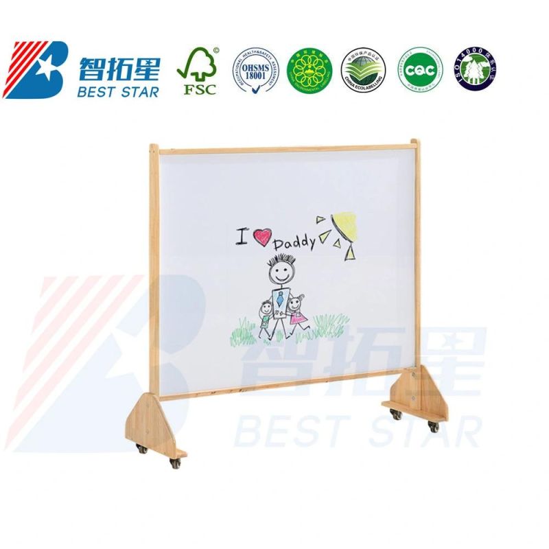 Kindergarten, Preschool Children Use Easel, Day Care Center and Nursery School Easel, Modern Multi-Function Double-Side Movable Wood Easel with Cabinet