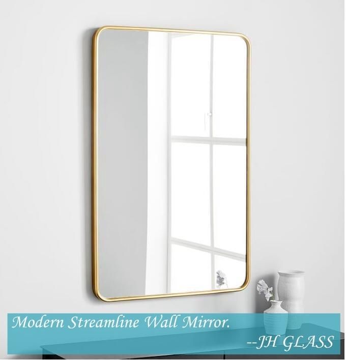 Wholesale Home Decor Black Gold Rectangle/Round Shape Decorative Makeup Metal Frame Framed Bathroom Wall Mirror