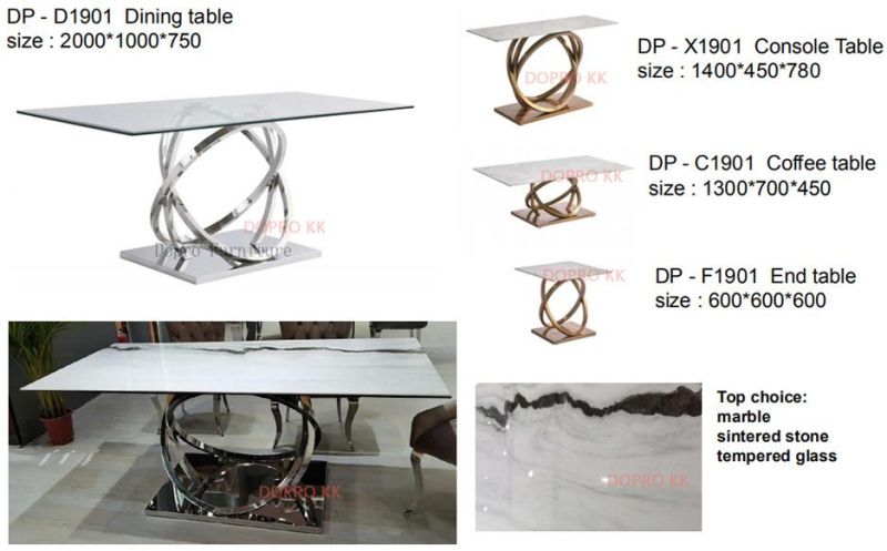 Hot Sale Sintered Stone Top Stainless Steel Dining Table Set