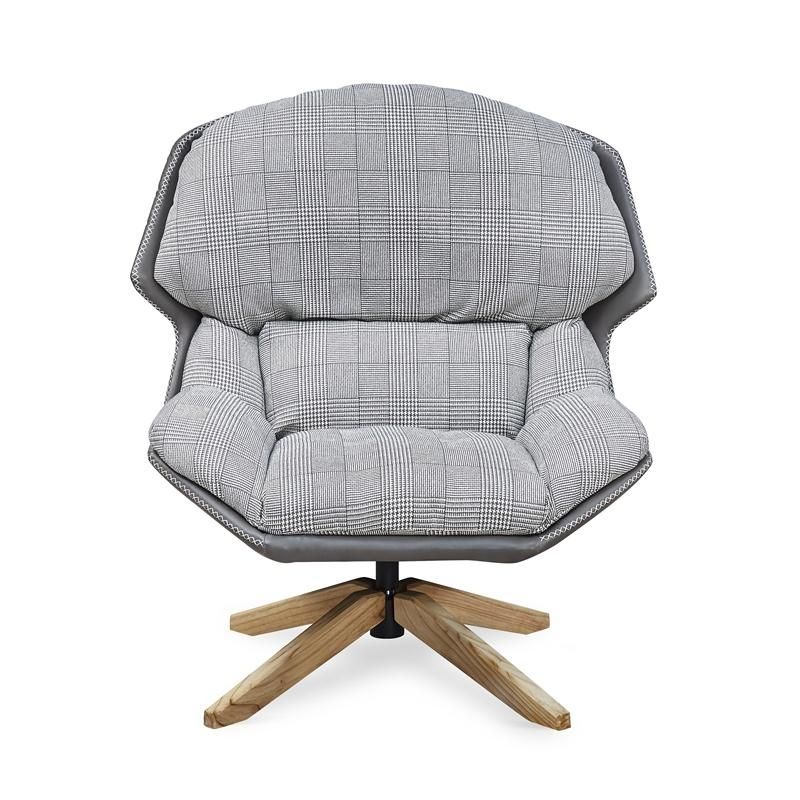 Modern Home Furniture Soft Seat Balcony Study Single Sofa Fabric Leather Leisure Swivel Chair with Wood Leg