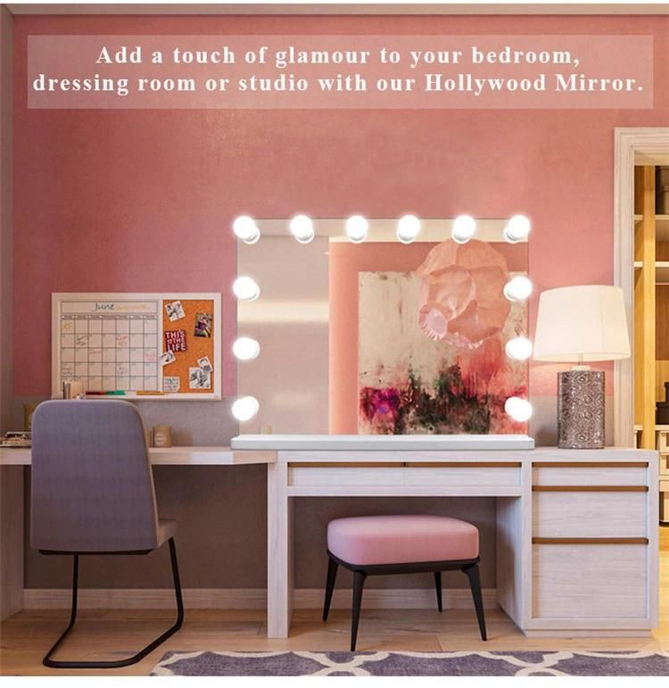 MDF Base 12PCS LED Bulbs Hollywood Large Desktop Makeup Mirror