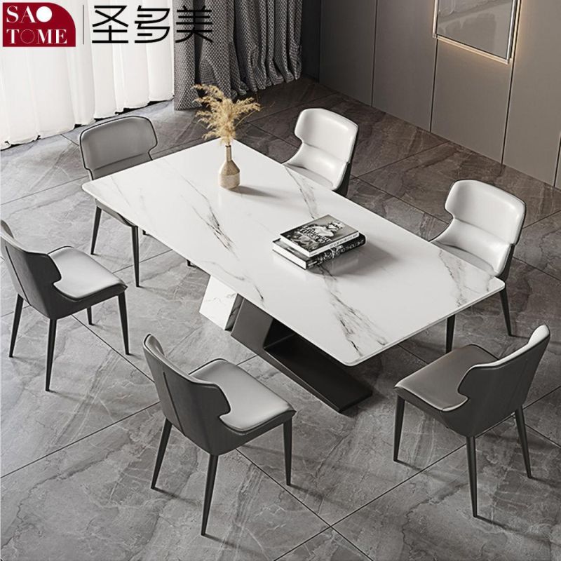 Modern High-Grade Rock Board Furniture L-Shaped Base Dining Table