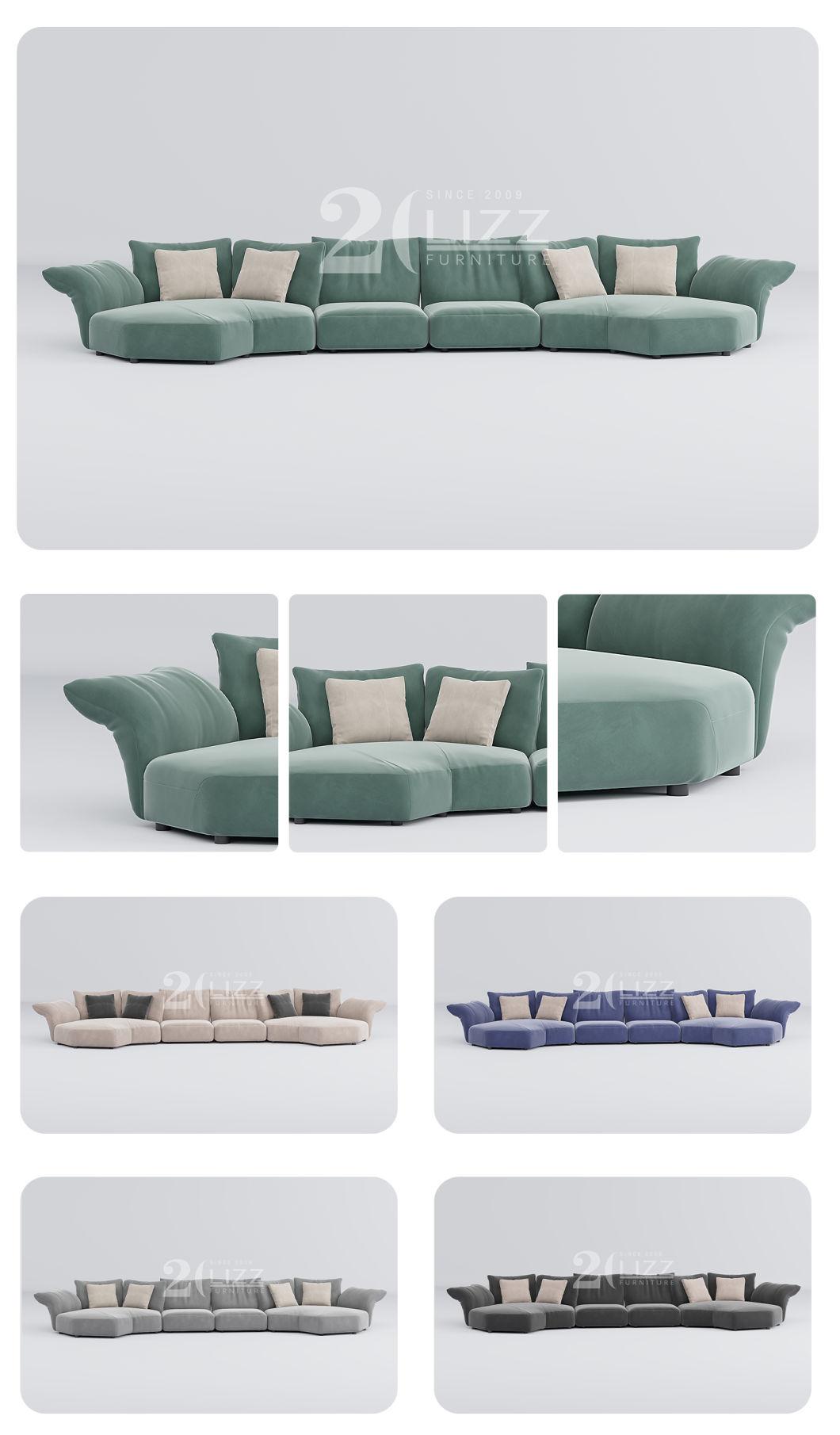 Sectional Modern Velvet Couches Furniture Set Stylish European Design Fabric Sofa with Medium Back