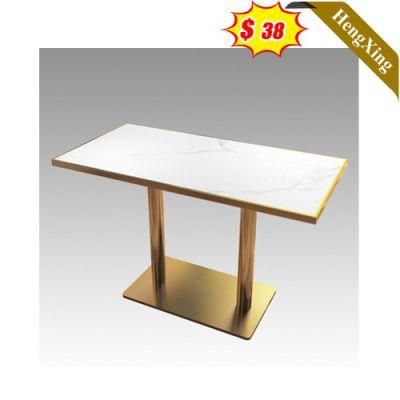 White Mixed Gold Color Modern Luxury Design Home Restaurant Furniture Square Wooden Dining Table with Metal Base