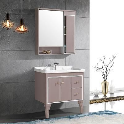 Customized Size Modern Style White Painting PVC Bathroom Cabinet with Ceramic Sink LED Mirror