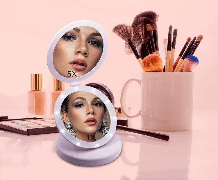 Round Portable Desktop Cosmetic Smart Table Makeup Mirror with Light