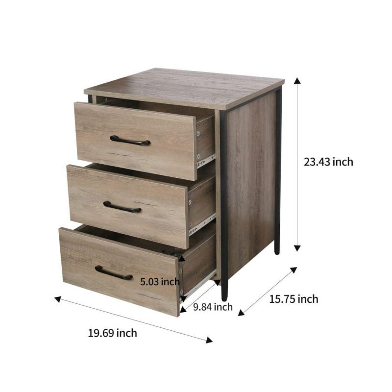 Nightstand Simple Side Table with 3 Drawers, Natural