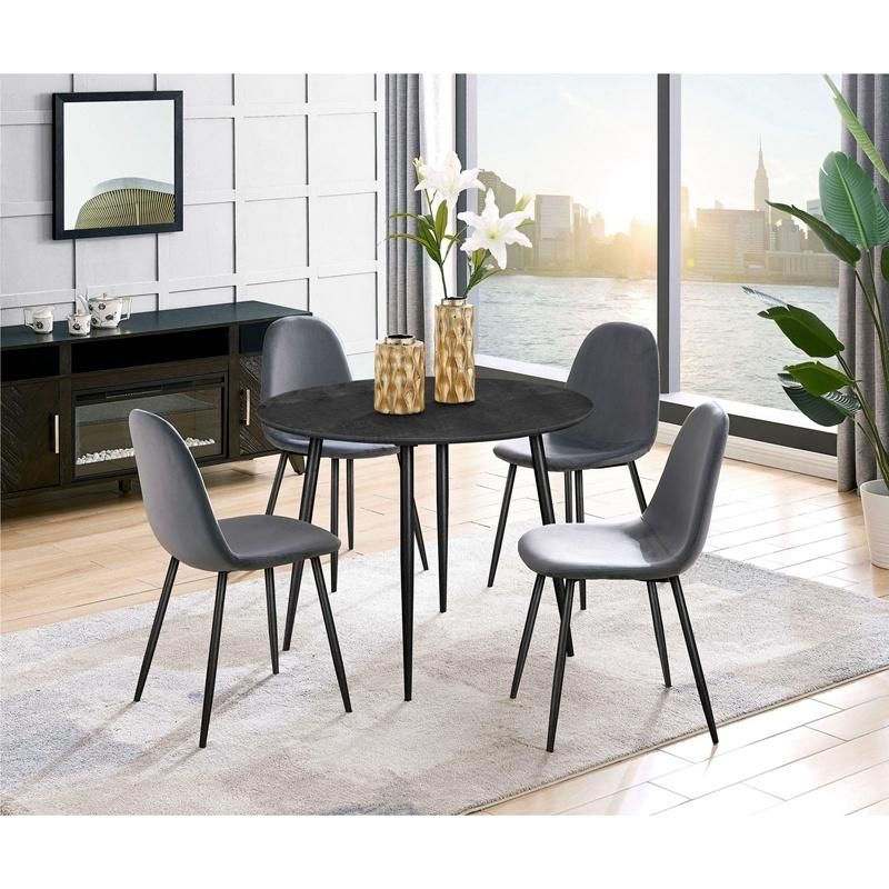 Modern MDF Top Ash Veneer Metal Legs Black Round Small Dining Dinner Table for Room Restaurant Kitchen Use