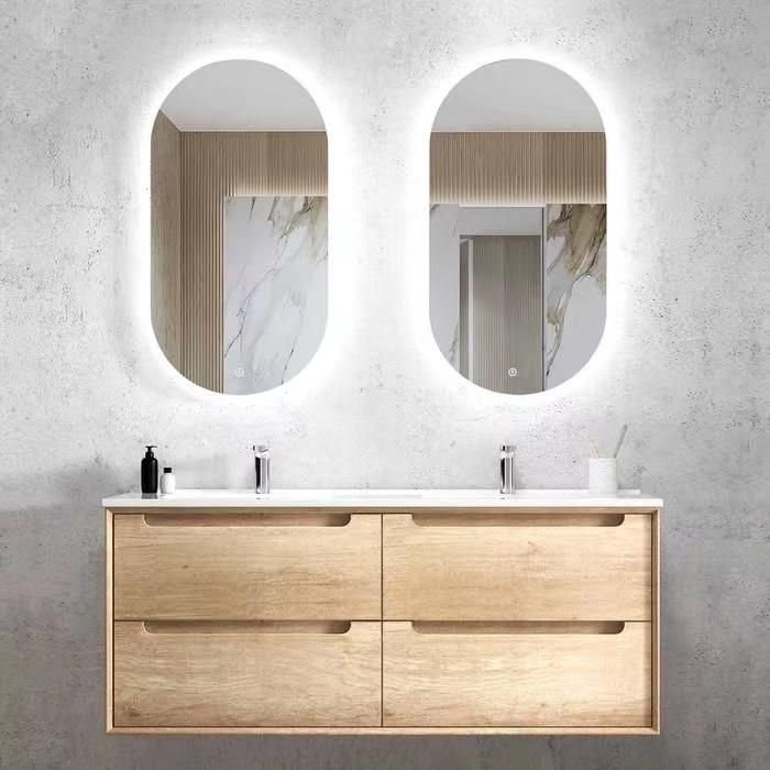 Modern Luxury Solid Wood Bathroom Cabinet Wall Mounted with Ceramics Sinks Bathroom Vanity