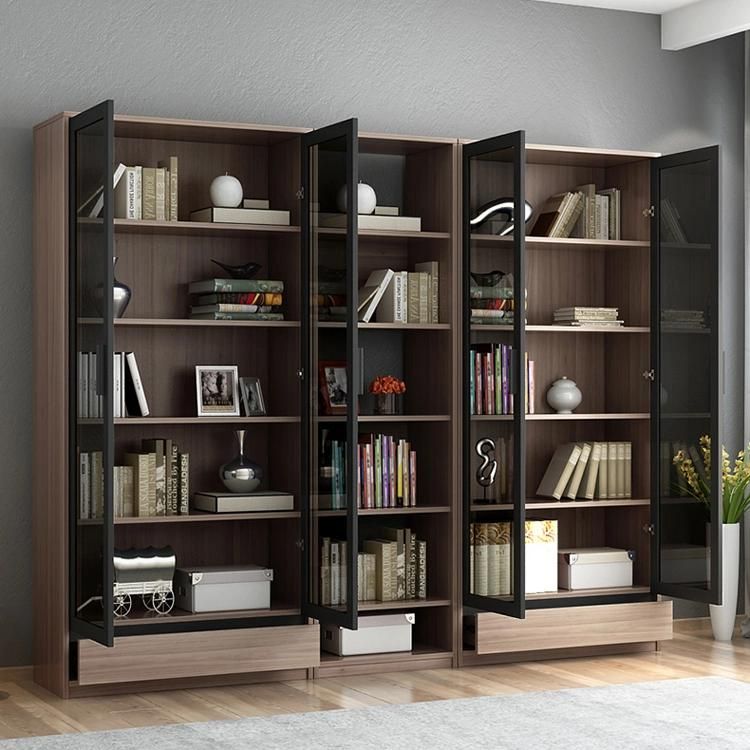 Modern Office Furniture with Glass Doors High Office Wooden Filling Cabinet with Bookcases