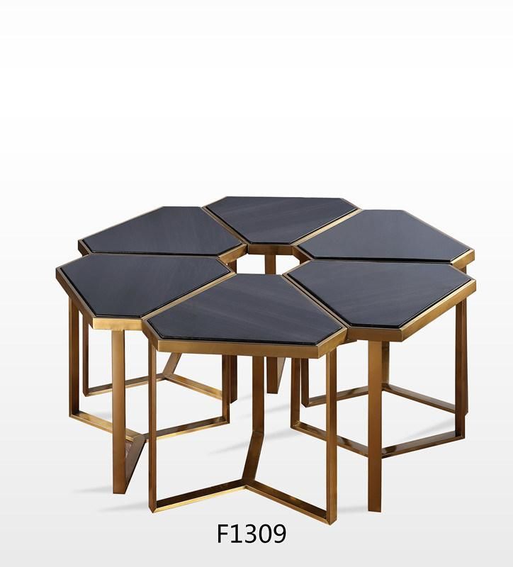 New Modern Hexagon Top Black Marble Coffee Table Side Tables for Living Room Furniture Gold Frame