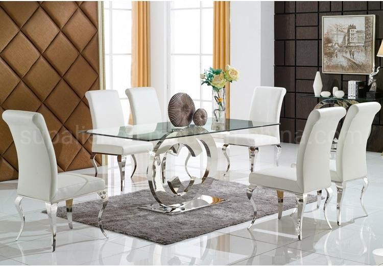 Wholesale Cheap Price Stainless Steel Dining Room Table Of Glass Top