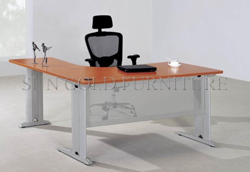 Factory Cheap Popular L Bureau Shape Office Table Computer Desk with Steel Leg