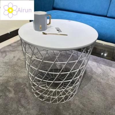 Modern Wood Top Metal Base Cage Coffee Table