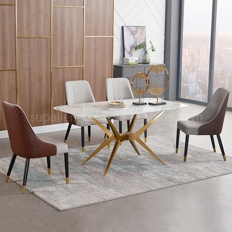 Home Stainless Steel Furniture Marble Top Dining Table with Chairs