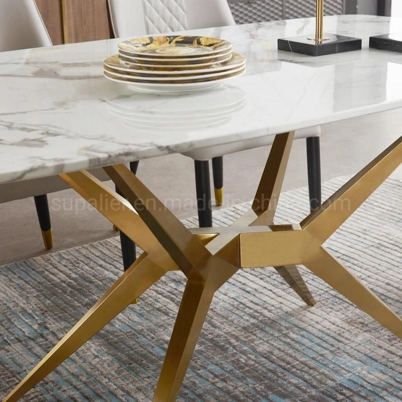 Wholesale Hotel Marble Top Gold Stainless Steel Dining Rectangle Table