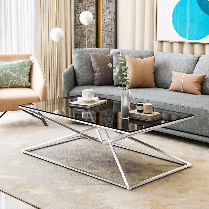 Modern Design Home Furniture Stainless Steel Base and Clear Glass Metal Dining Room Table