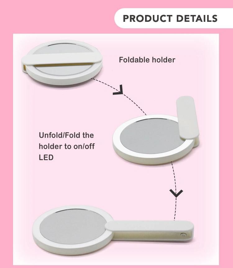 Foldable Hand Held Mini Vanity Pocket Makeup LED Mirror