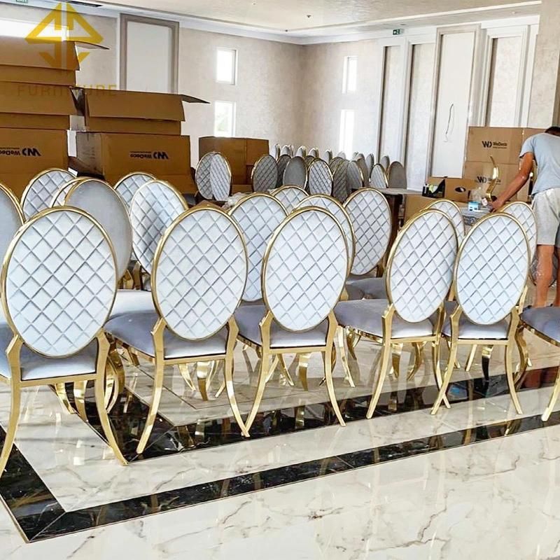 Event Used Hollow Back Stainless Steel Golden Rimmed Wedding Chairs