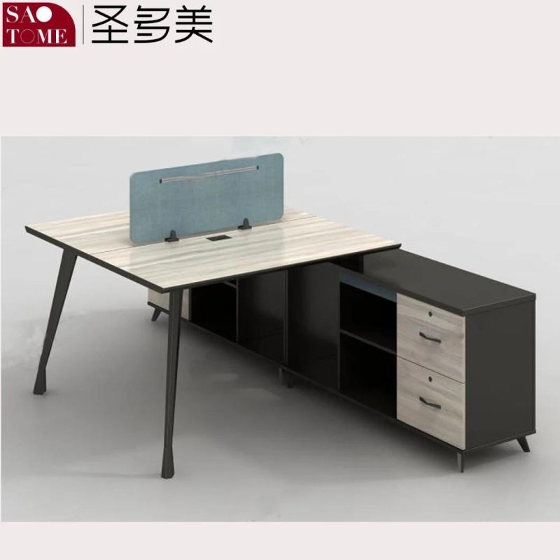 Modern Two-Person Card Position Office Furniture with Support Cabinet Desk