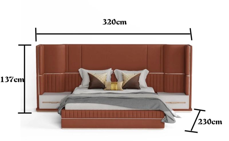 Modern Latest Design Wood Farme Luxury King Size Upholstered Bed Real Leather Bed with Storage