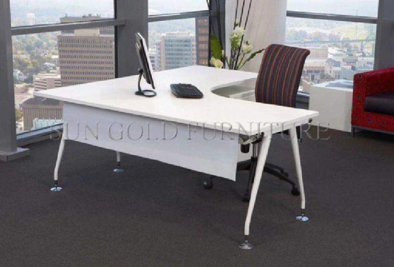 (SZ-OD119) White L Shape Office Desk, Modern Office Executive Table with Metal Leg