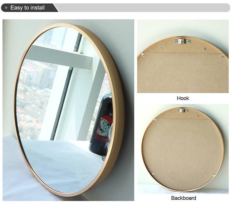 Jinghu 24′′x36′′ Inch Wall Mounted Mirror Black Golden Brass Metal Aluminum PS Frame Bathroom Mirror