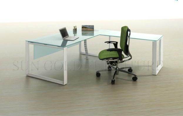 Modern Office Furniture Glass Desk with Steel Foot Design (SZ-OD222)