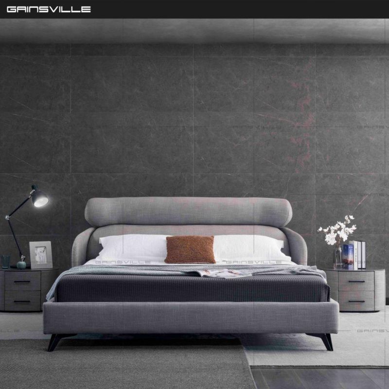 Luxury Simple Villa Home Furniture Bedroom Leather King Bed with Metal Headboard