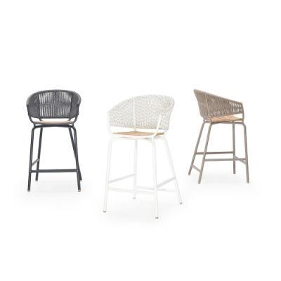 Hotel Restaurants Modern Luxury Aluminum Rattan Rope Weave Teak Seat Bar Stool