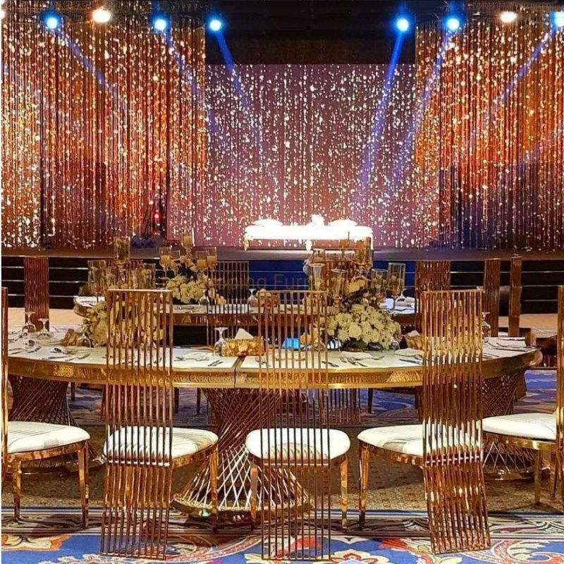 Modern Chinese Hotel Furniture Flower Back Rose Gold Outdoor Dining Banquet Tiffany Chiavari Restaurant Event Metal Stainless Steel Wedding Chair