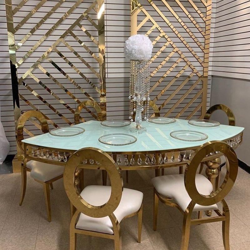 Luxury 10 Seater Stainless Steel Golden Legs Long Wedding Table