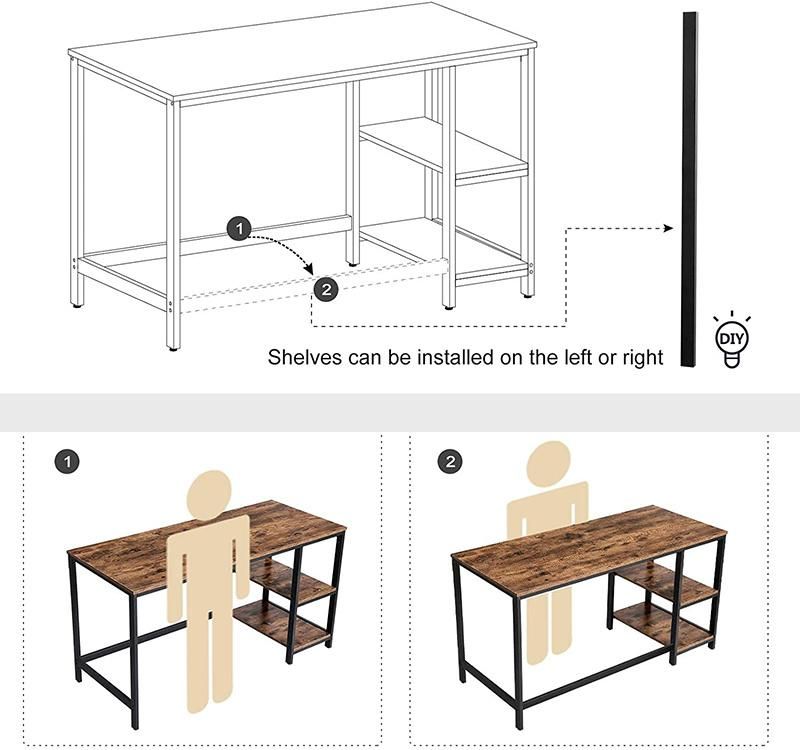 Host Computer Desk with Storage Shelves and Free Large Monitor Stand Study Wooden Modern Industrial Home Office Table