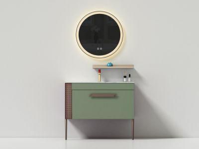 Green Simple and Luxury Melamine Bathroom Vanity with Shelf and Round LED Mirror