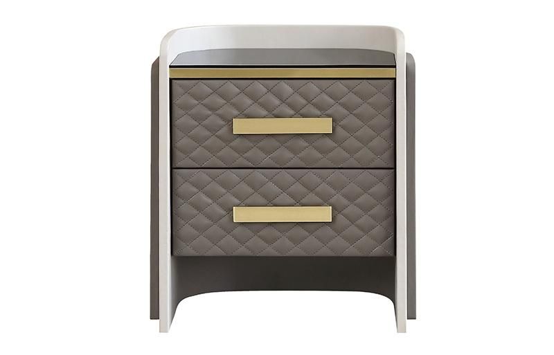 Italian Modern Design Home Furniture Luxury Double Drawers Bedside Table Villa Bedroom Leather Upholstered Decorative Bedside Wooden Nightstand