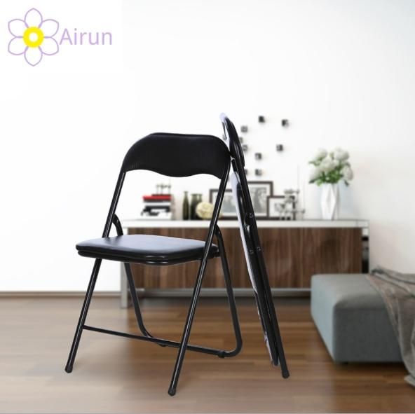 Factory Supply Backrest Home Portable Simple Stool Computer Office Meeting Dormitory Metal Frame PU Cover Folding Dining Chair