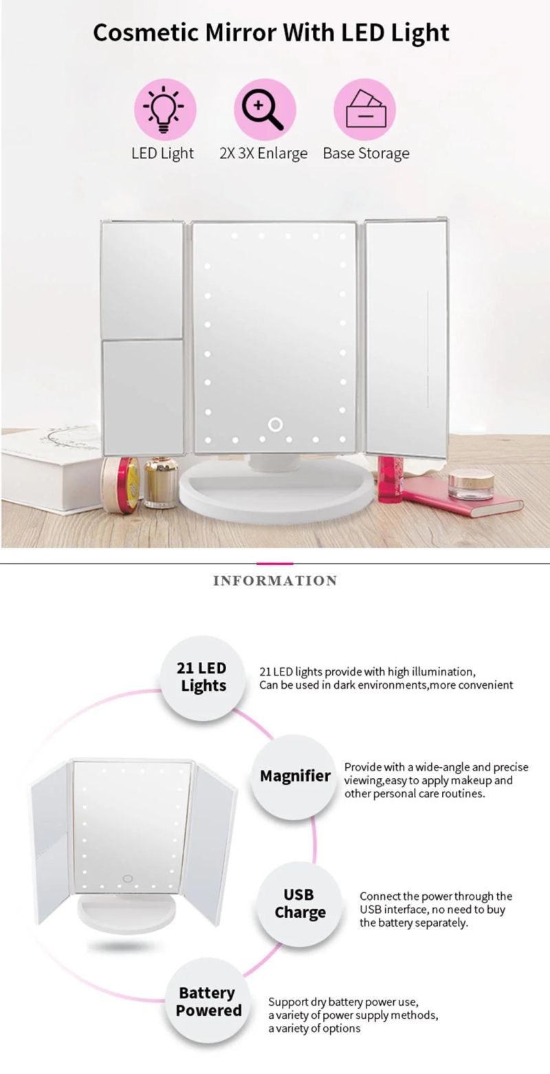 Pritech Convenient Smart Touch LED Lighted Makeup Tri-Fold Mirror