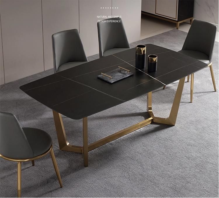 High Quality Luxury Modern Man Make Marble Stainless Metal Restaurant Living Home Dining Table