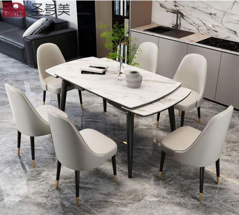 Modern Style Hotel Restaurant Home Living Room Furniture Stainless Metal Slate Dining Table