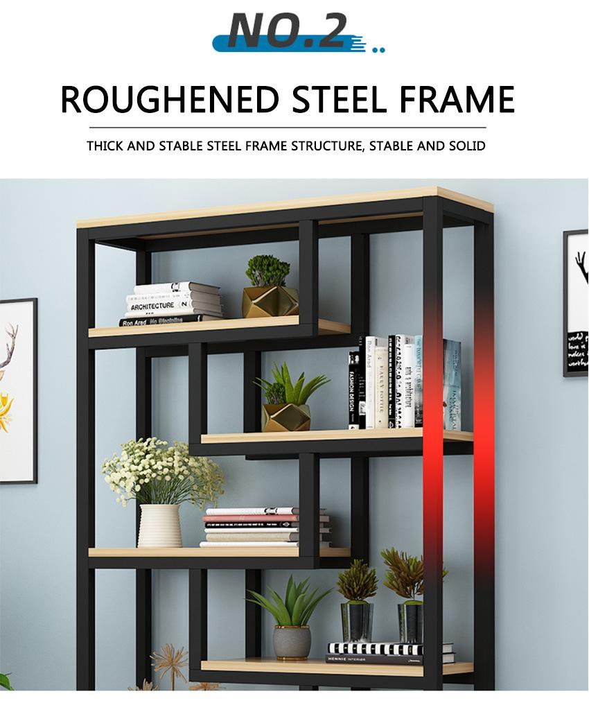 Modern Industrial Style Library Furniture Solid Wood Steel Frame Bookshelf