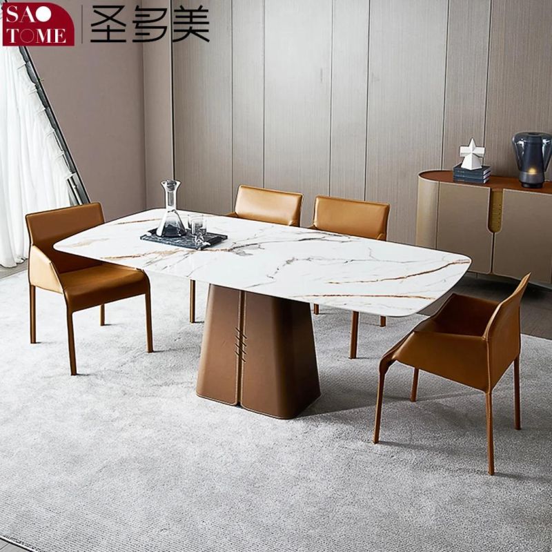 Modern Rock Board Furniture Saddle Leather Facing Dining Table