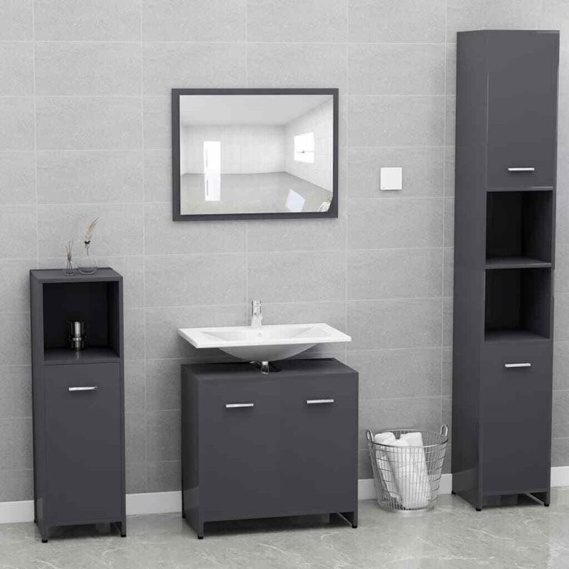 Bathroom Furniture Set High Gloss Grey Chipboard Vanity Unit